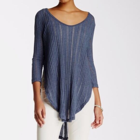 Free People Astoria Split Ribbed Open Knit 3/4 Sleeve Top Women’s Medium - Picture 2 of 12